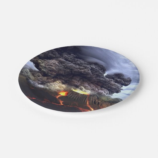 Erupting Volcano on Mountain Paper Plate | Zazzle.com