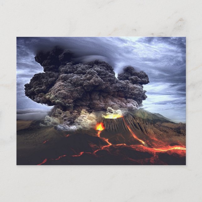 Erupting Volcano on Mountain Postcard (Front)