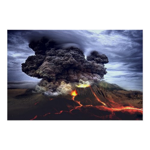 Erupting Volcano on Mountain Poster