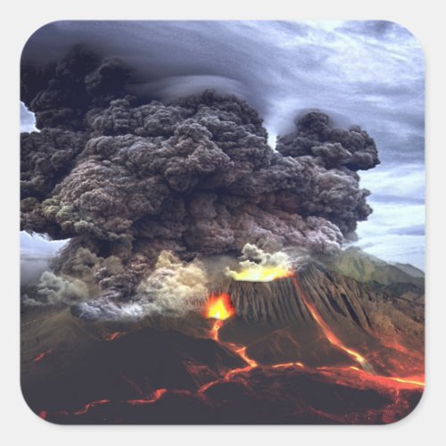 Erupting Volcano on Mountain Square Sticker