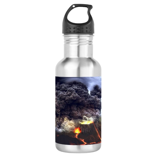 Erupting Volcano on Mountain Stainless Steel Water Bottle (Front)