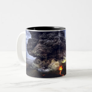 Erupting Volcano on Mountain Two-Tone Coffee Mug