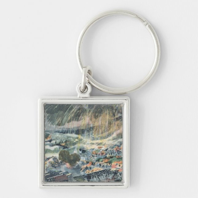 Eruption of a Volcano on Martinique Keychain (Front)