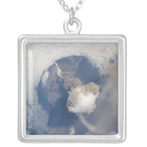 Eruption of Sarychev volcano 2 Silver Plated Necklace