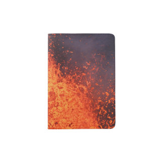 Eruption volcano: fountain lava from crater passport holder