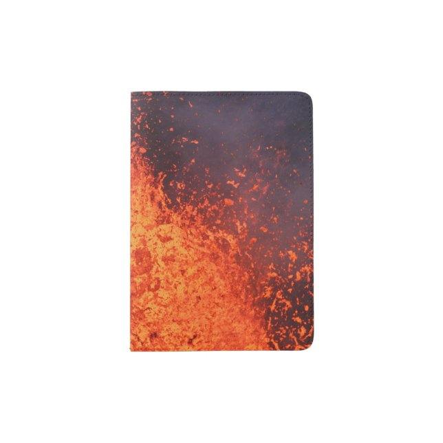 Eruption volcano: fountain lava from crater passport holder (Front)