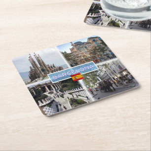 ES Barcelona - Sagrada Familia - Casa Batllo Square Paper Coaster