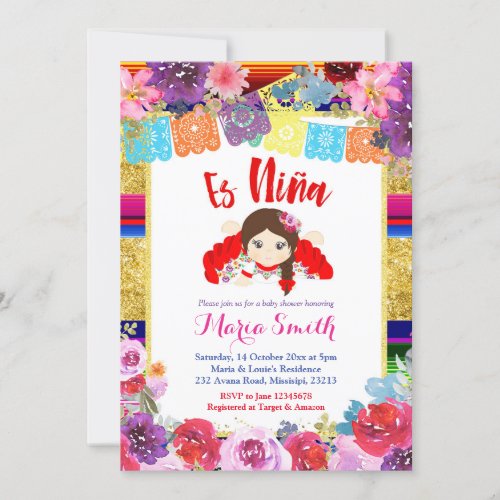 es nia Mexican Spanish Girl Baby Shower Invitation