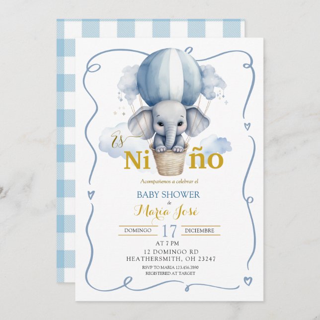 Es Nino Elephant Mexican Baby Shower Invitation (Front/Back)