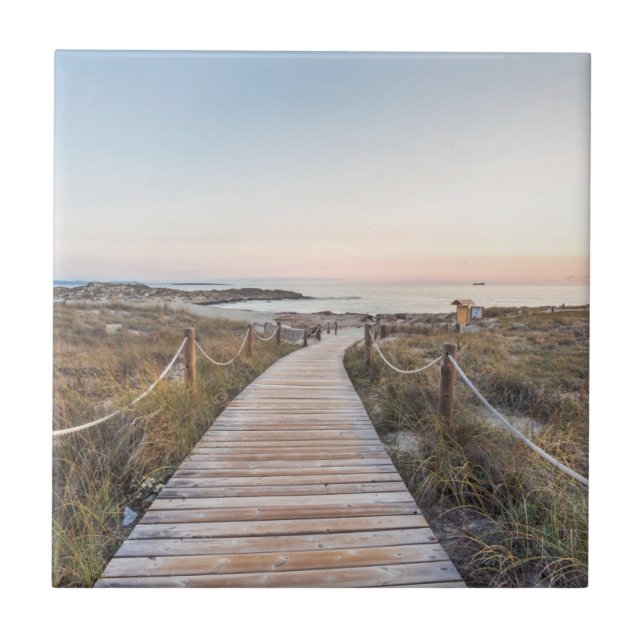Es Pujols Beach at Dawn Ceramic Tile (Front)