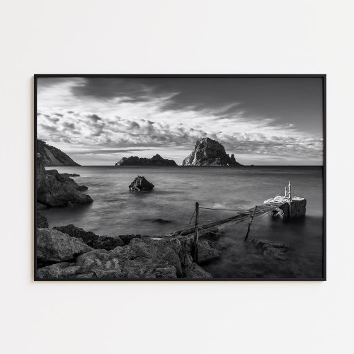 Es Vedra in Ibiza in black and white Poster