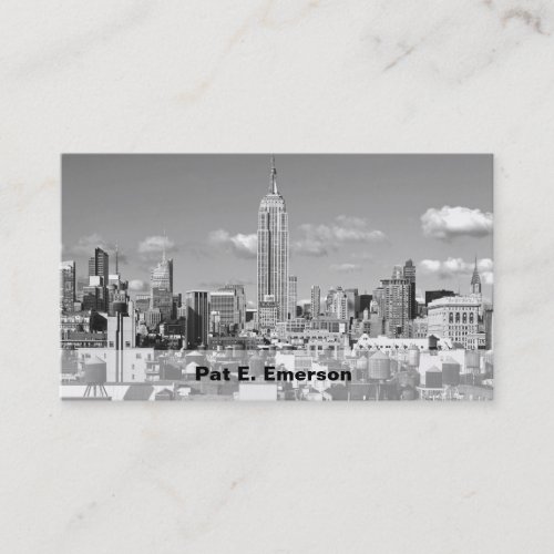 Empire State Building NYC Skyline Puffy Clouds BW Business Card