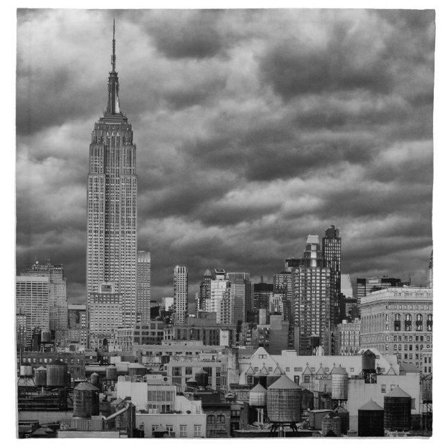ESB, Stormy NYC skyline, B&W Cloth Napkin (Front)