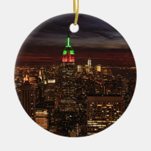 ESB, Vintage Look Red Green Damask #3 Xmas Ceramic Ornament