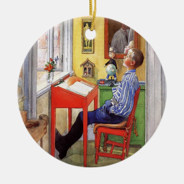 Esbjorn Doing His Homework by Carl Larsson Ceramic Ornament (Front)