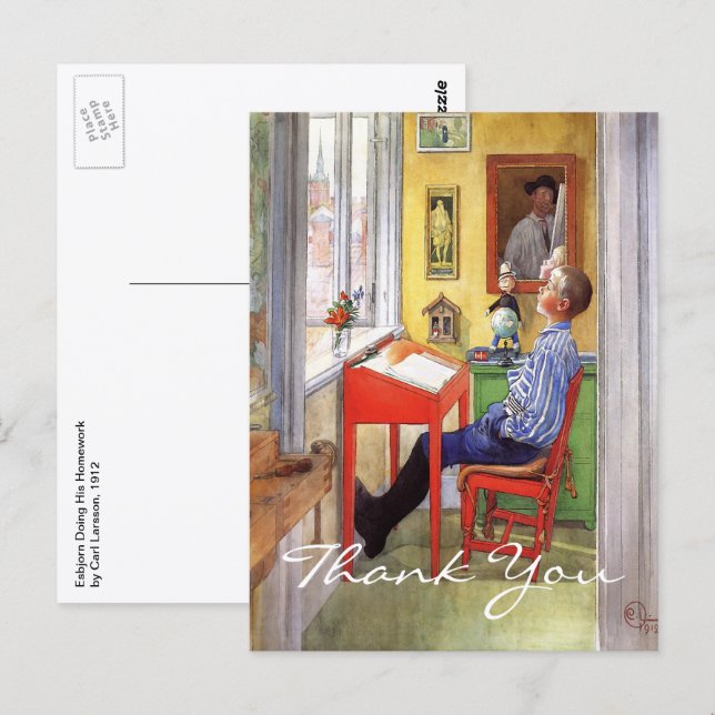 Esbjorn Doing His Homework by Carl Larsson Postcard (Front/Back)