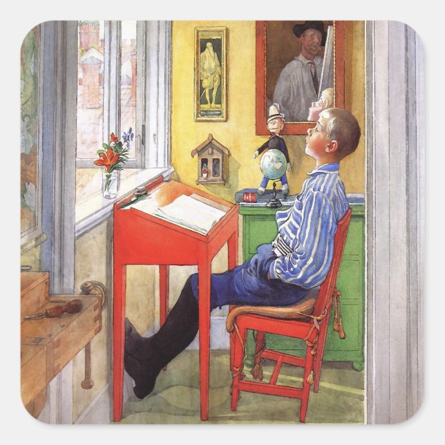 Esbjorn Doing His Homework by Carl Larsson Square Sticker (Front)