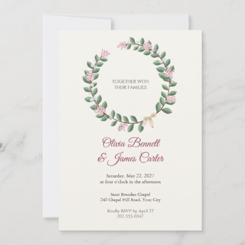 Escallonia Wreath Wedding Invitation