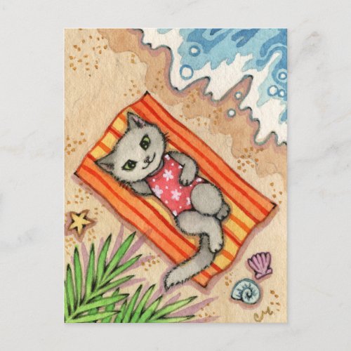 Escape _ Cute Beach Cat Art Postcard