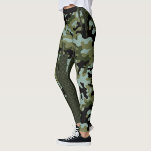 Escape Forest Camo Blue Lake Grid  Diamonds Leggings