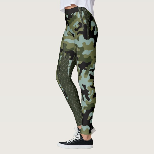 Escape Forest Camouflage Blue Lake Grid Leggings (Left)