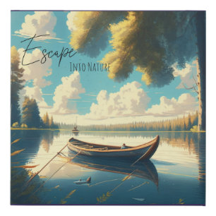 Escape Into Nature   Boat and Quote Faux Canvas Print