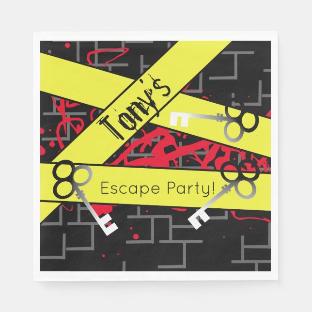 Escape Party Birthday Maze Keys Mystery Mix Napkins (Front)