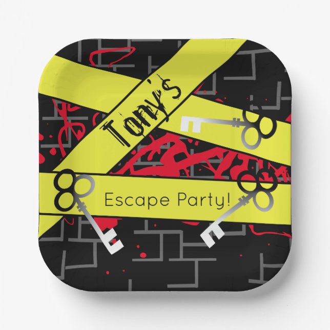 Escape Party Birthday Maze Keys Mystery Mix Paper Plates (Front)
