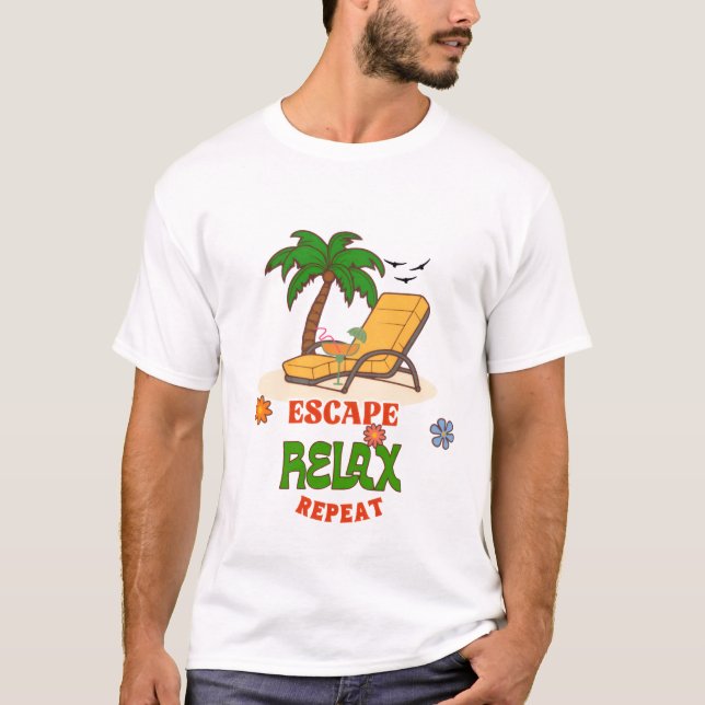 Escape Relax Repeat – Tropical Beach Vacation T-Shirt (Front)
