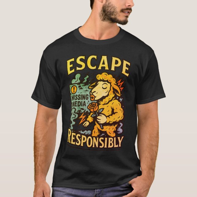 Escape Responsibly – Retro Sheep with Rose Graphic T-Shirt (Front)