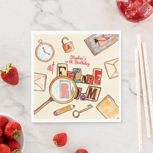 Escape room birthday napkins (Insitu)