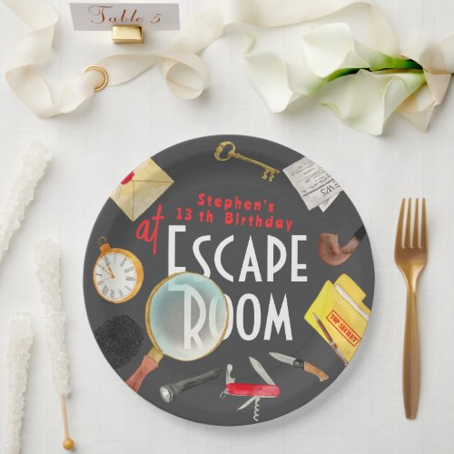 Escape room birthday paper plates