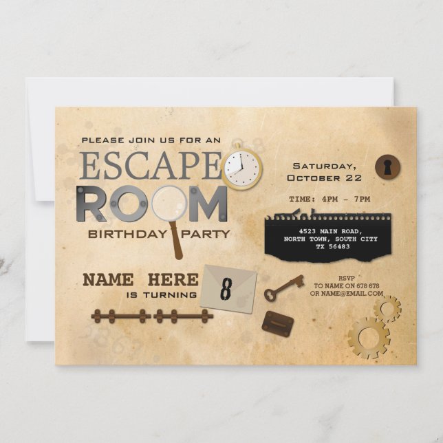 Escape Room Birthday Party Clues Photo Spy Invitation (Front)
