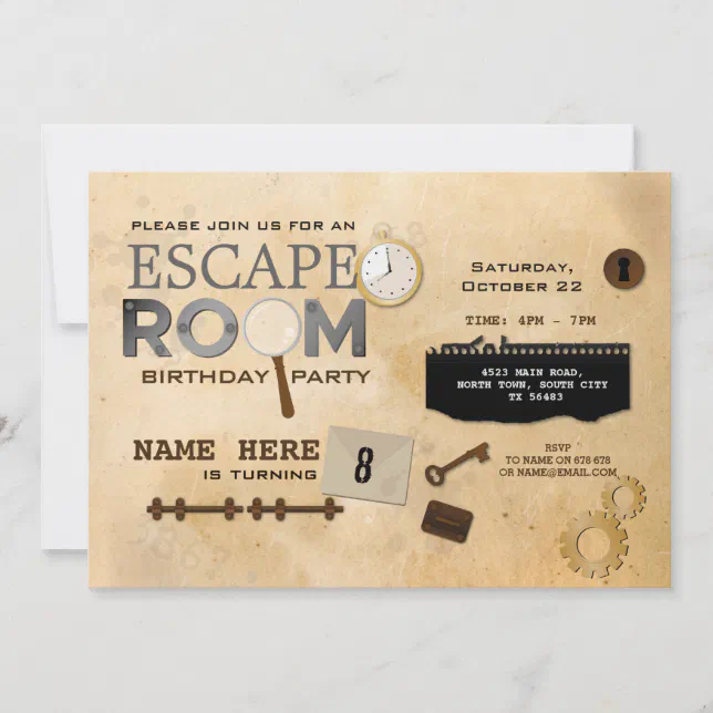 Escape Room Birthday Party Clues Photo Spy Invitation 