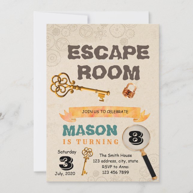 Escape room birthday party invitation (Front)