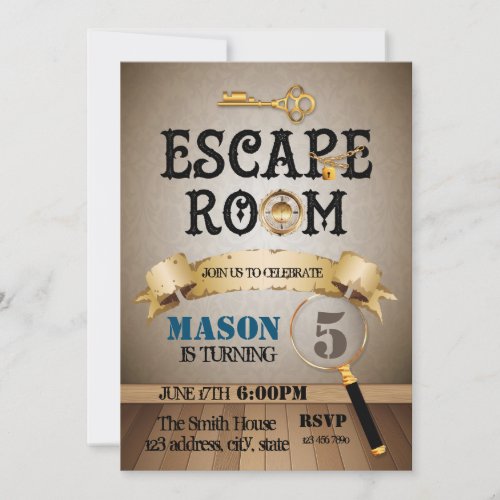 Escape room birthday party invitation