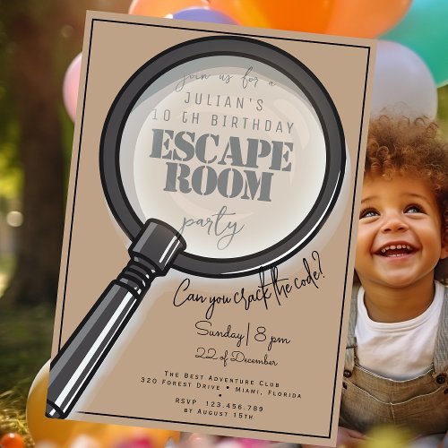 Escape room birthday party invitation