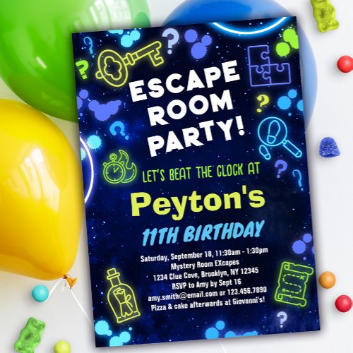 Escape Room Birthday Party Invitation Blue Green