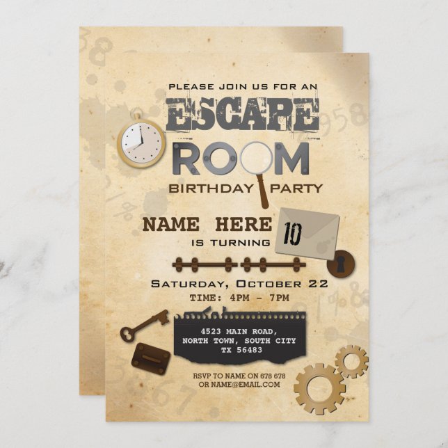 Escape Room Birthday Party Invitation Clues Spy