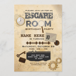 Escape Room Birthday Party Invitation Clues Spy