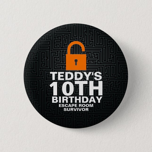 Escape Room Birthday Party Mystery Party Favor Button (Front)