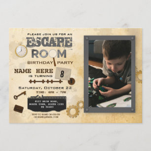 Escape Room Birthday Party Photo Clues Spy Invitation