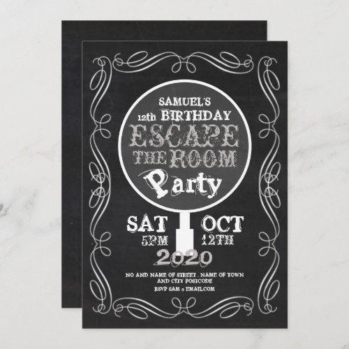 Escape Room Chalkboard Birthday Party Invitation