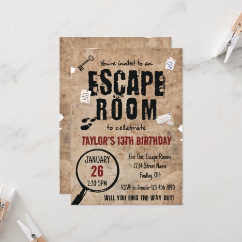 Escape Room Clues Birthday Party Any Age Invitation
