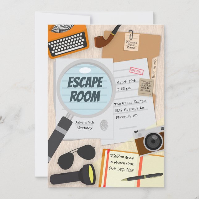 Escape Room Detective Birthday Party Invitation  (Front)