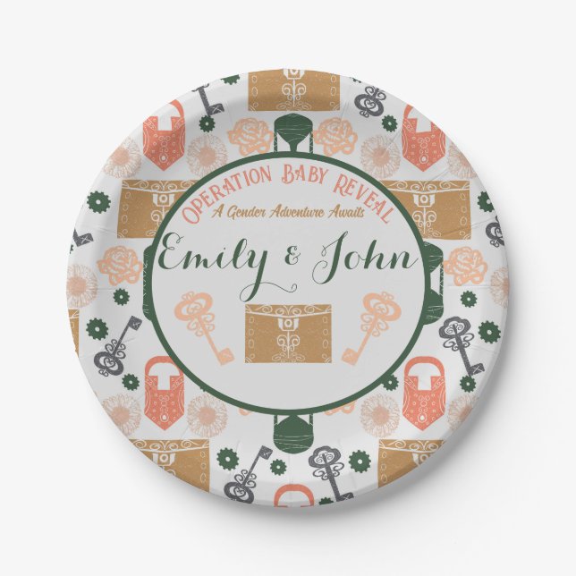 Escape Room Gender Reveal Baby Shower Paper Plates (Front)