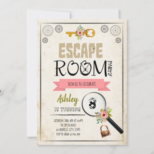 Escape room girl invitation