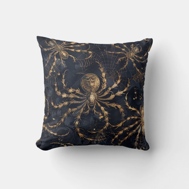 Escape Room Interior Decor Gold Spider Dark Throw Pillow (Front)