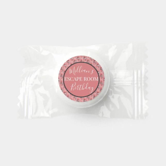 Escape Room Keys Birthday Party Personalized  Pink Life Saver® Mints (Front)