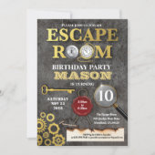 Escape room mystery solving challenge birthday invitation (Front)
